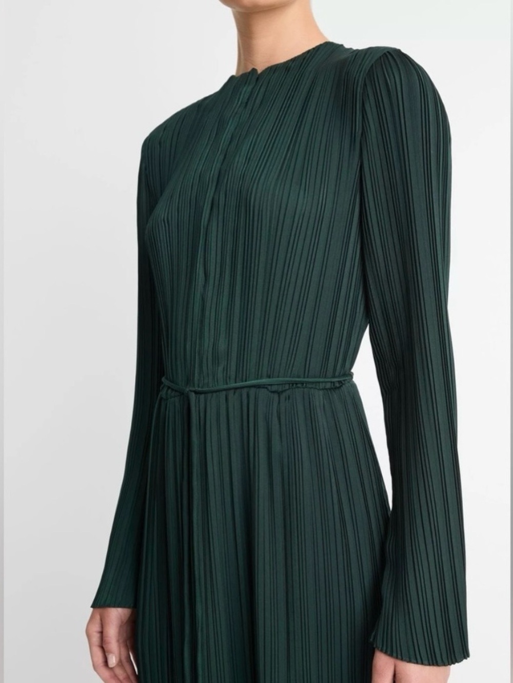 Vince Pleated Satin Long Sleeve Dress Size XS - Picture 3 of 11